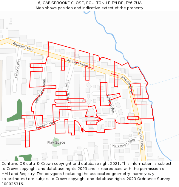 6, CARISBROOKE CLOSE, POULTON-LE-FYLDE, FY6 7UA: Location map and indicative extent of plot