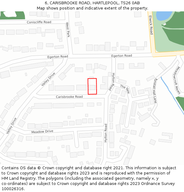 6, CARISBROOKE ROAD, HARTLEPOOL, TS26 0AB: Location map and indicative extent of plot