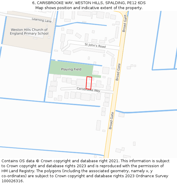 6, CARISBROOKE WAY, WESTON HILLS, SPALDING, PE12 6DS: Location map and indicative extent of plot