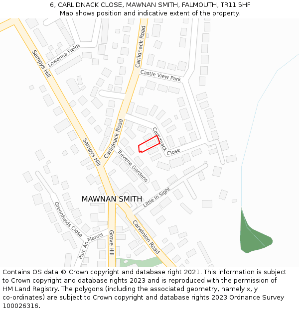 6, CARLIDNACK CLOSE, MAWNAN SMITH, FALMOUTH, TR11 5HF: Location map and indicative extent of plot