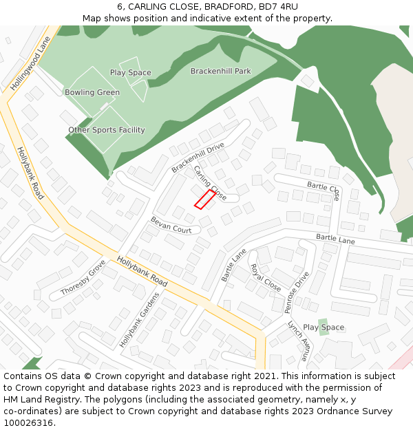 6, CARLING CLOSE, BRADFORD, BD7 4RU: Location map and indicative extent of plot