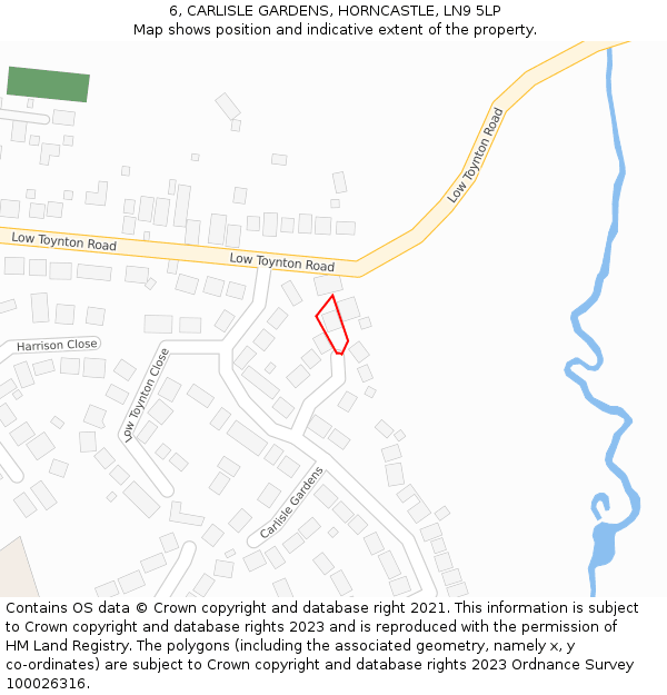 6, CARLISLE GARDENS, HORNCASTLE, LN9 5LP: Location map and indicative extent of plot