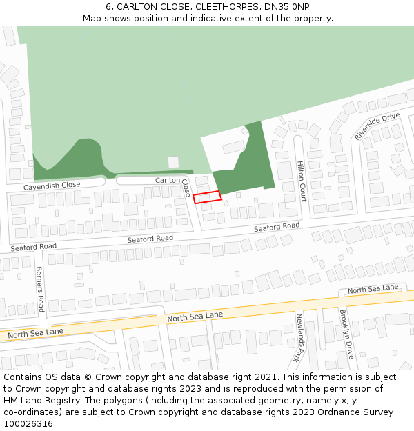 6, CARLTON CLOSE, CLEETHORPES, DN35 0NP: Location map and indicative extent of plot