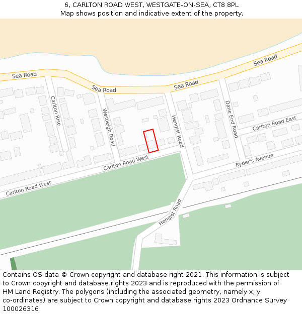 6, CARLTON ROAD WEST, WESTGATE-ON-SEA, CT8 8PL: Location map and indicative extent of plot