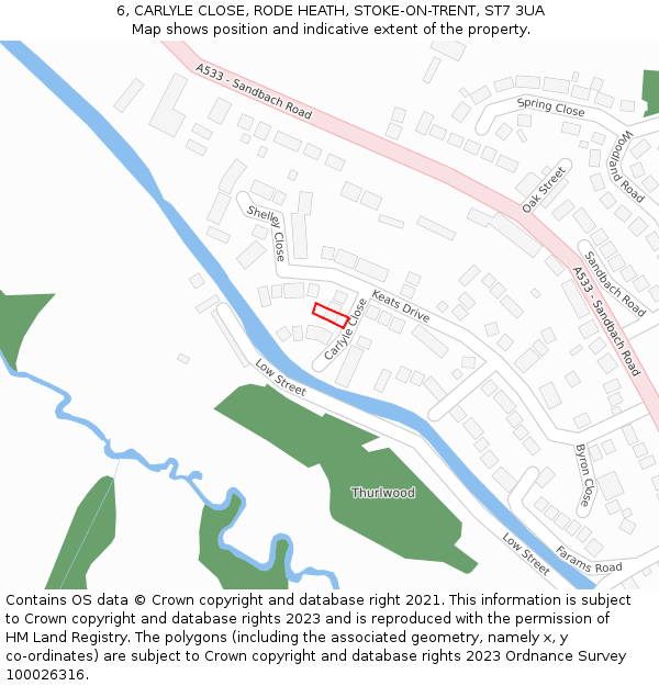 6, CARLYLE CLOSE, RODE HEATH, STOKE-ON-TRENT, ST7 3UA: Location map and indicative extent of plot