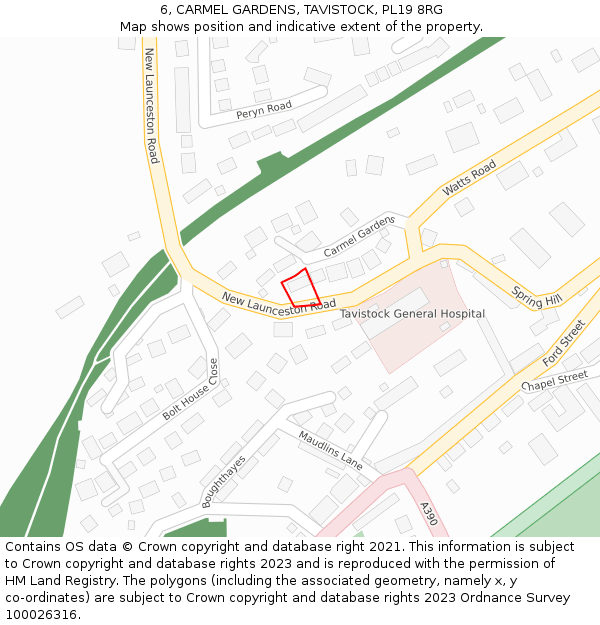 6, CARMEL GARDENS, TAVISTOCK, PL19 8RG: Location map and indicative extent of plot