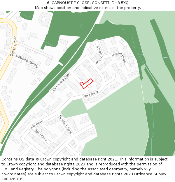 6, CARNOUSTIE CLOSE, CONSETT, DH8 5XQ: Location map and indicative extent of plot