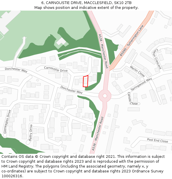 6, CARNOUSTIE DRIVE, MACCLESFIELD, SK10 2TB: Location map and indicative extent of plot