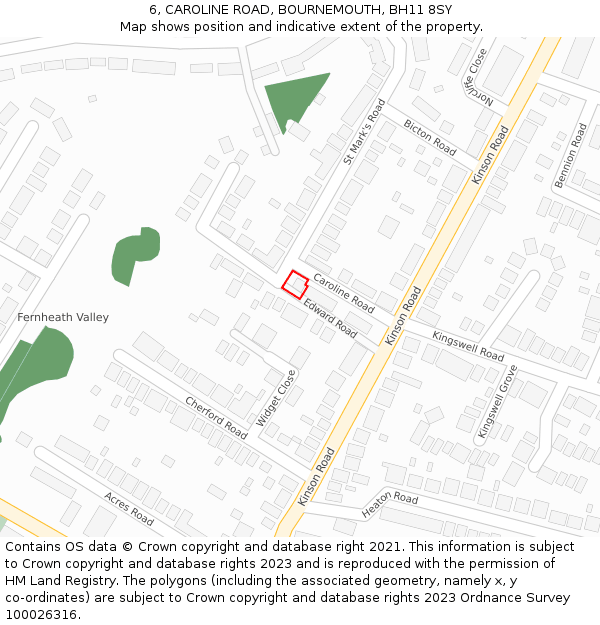 6, CAROLINE ROAD, BOURNEMOUTH, BH11 8SY: Location map and indicative extent of plot