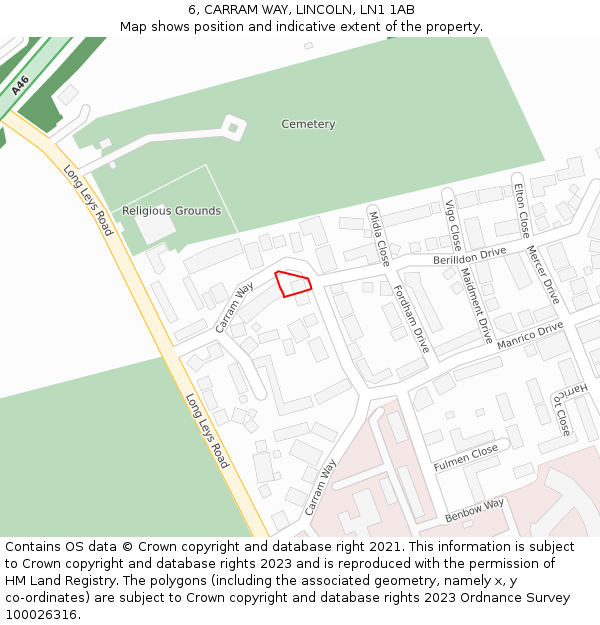 6, CARRAM WAY, LINCOLN, LN1 1AB: Location map and indicative extent of plot