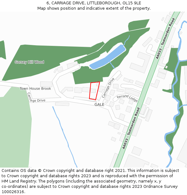 6, CARRIAGE DRIVE, LITTLEBOROUGH, OL15 9LE: Location map and indicative extent of plot