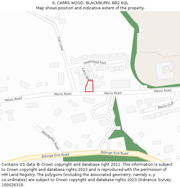 6, CARRS WOOD, BLACKBURN, BB2 6QL: Location map and indicative extent of plot