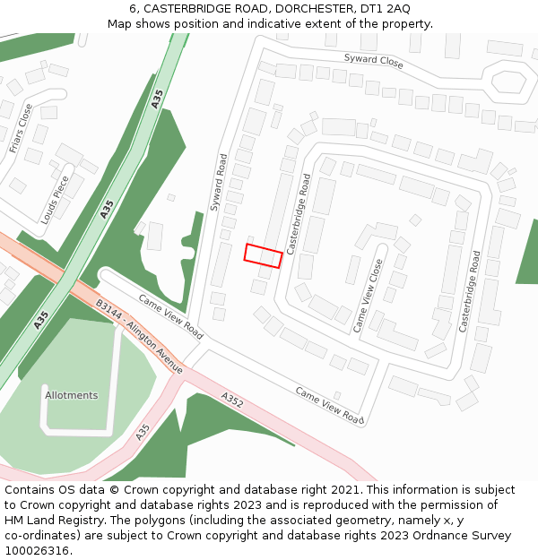 6, CASTERBRIDGE ROAD, DORCHESTER, DT1 2AQ: Location map and indicative extent of plot