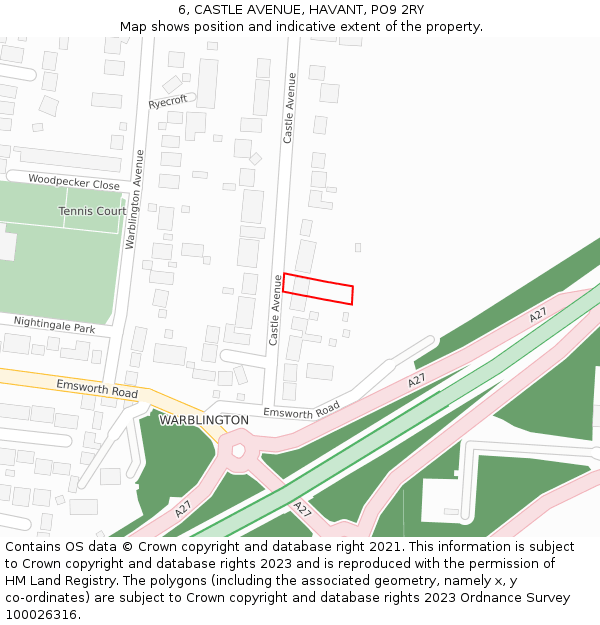 6, CASTLE AVENUE, HAVANT, PO9 2RY: Location map and indicative extent of plot