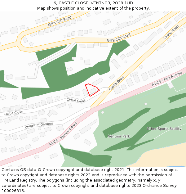 6, CASTLE CLOSE, VENTNOR, PO38 1UD: Location map and indicative extent of plot