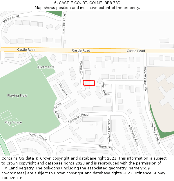 6, CASTLE COURT, COLNE, BB8 7RD: Location map and indicative extent of plot