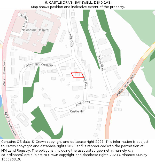 6, CASTLE DRIVE, BAKEWELL, DE45 1AS: Location map and indicative extent of plot
