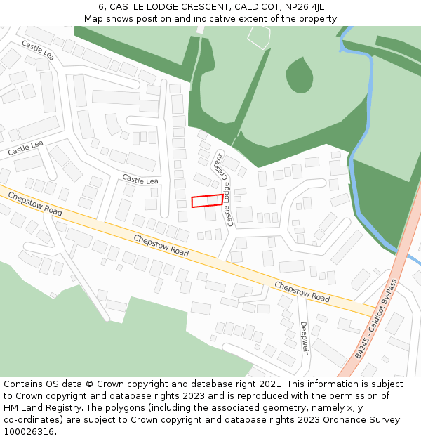 6, CASTLE LODGE CRESCENT, CALDICOT, NP26 4JL: Location map and indicative extent of plot