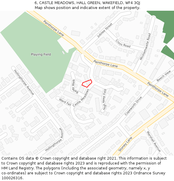 6, CASTLE MEADOWS, HALL GREEN, WAKEFIELD, WF4 3QJ: Location map and indicative extent of plot