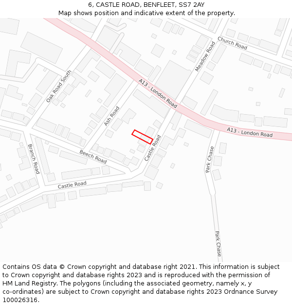 6, CASTLE ROAD, BENFLEET, SS7 2AY: Location map and indicative extent of plot