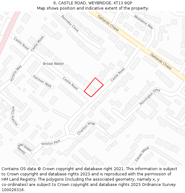 6, CASTLE ROAD, WEYBRIDGE, KT13 9QP: Location map and indicative extent of plot