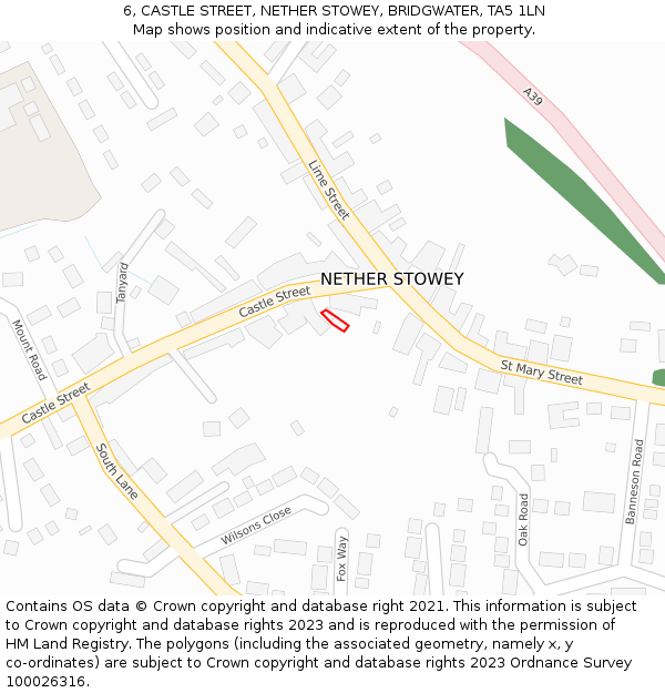 6, CASTLE STREET, NETHER STOWEY, BRIDGWATER, TA5 1LN: Location map and indicative extent of plot