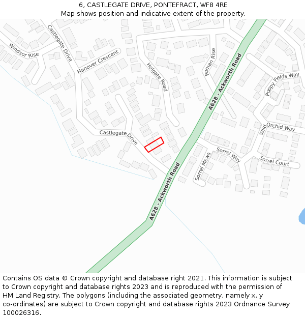 6, CASTLEGATE DRIVE, PONTEFRACT, WF8 4RE: Location map and indicative extent of plot