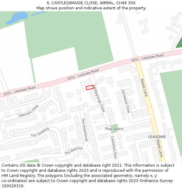 6, CASTLEGRANGE CLOSE, WIRRAL, CH46 3SX: Location map and indicative extent of plot