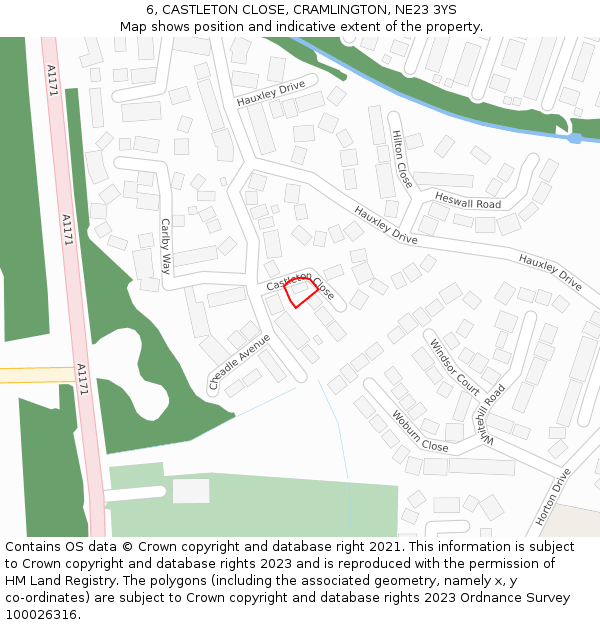 6, CASTLETON CLOSE, CRAMLINGTON, NE23 3YS: Location map and indicative extent of plot