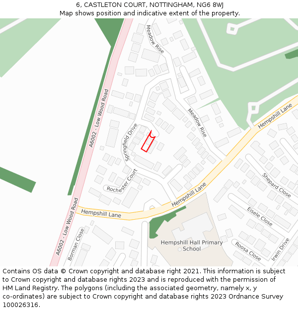 6, CASTLETON COURT, NOTTINGHAM, NG6 8WJ: Location map and indicative extent of plot