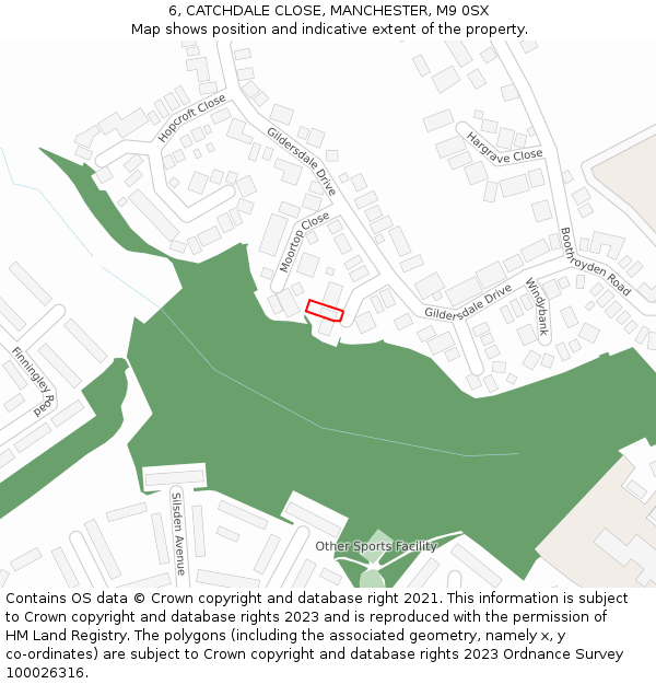 6, CATCHDALE CLOSE, MANCHESTER, M9 0SX: Location map and indicative extent of plot