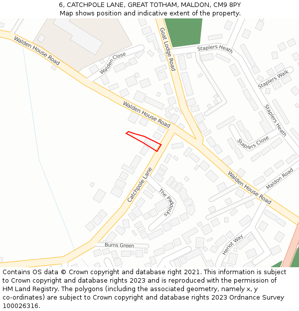 6, CATCHPOLE LANE, GREAT TOTHAM, MALDON, CM9 8PY: Location map and indicative extent of plot