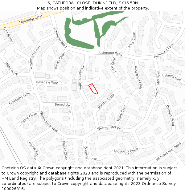 6, CATHEDRAL CLOSE, DUKINFIELD, SK16 5RN: Location map and indicative extent of plot