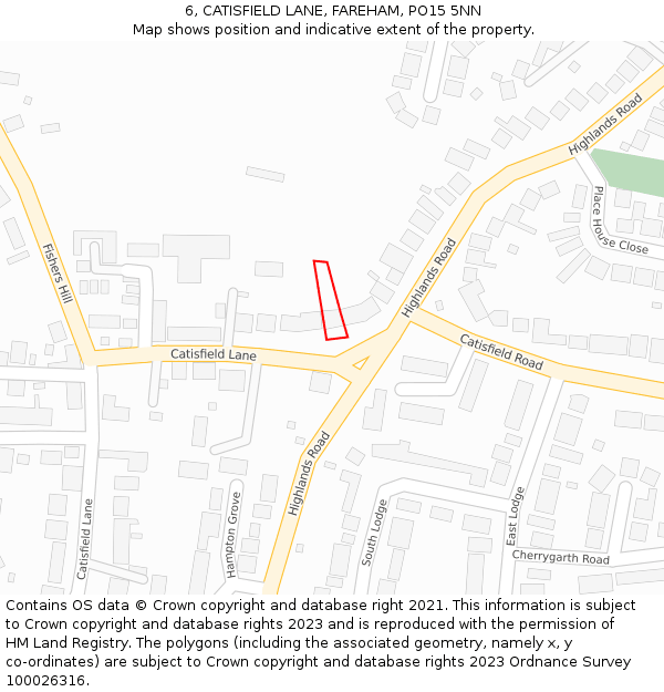 6, CATISFIELD LANE, FAREHAM, PO15 5NN: Location map and indicative extent of plot