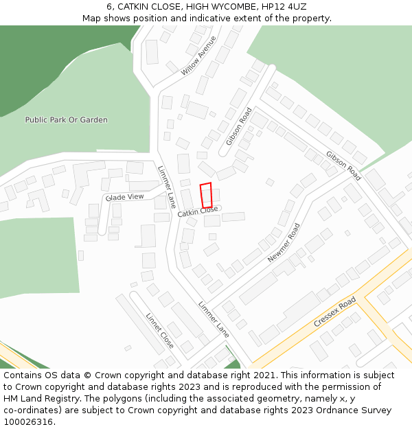 6, CATKIN CLOSE, HIGH WYCOMBE, HP12 4UZ: Location map and indicative extent of plot