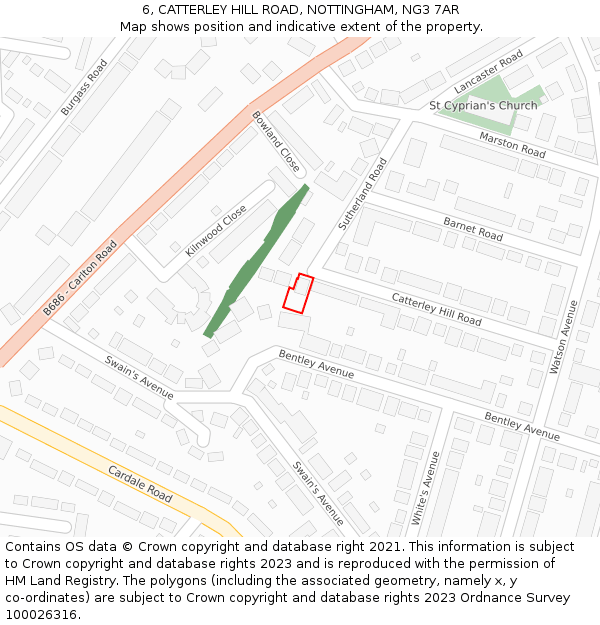 6, CATTERLEY HILL ROAD, NOTTINGHAM, NG3 7AR: Location map and indicative extent of plot