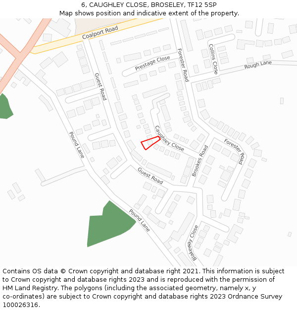 6, CAUGHLEY CLOSE, BROSELEY, TF12 5SP: Location map and indicative extent of plot