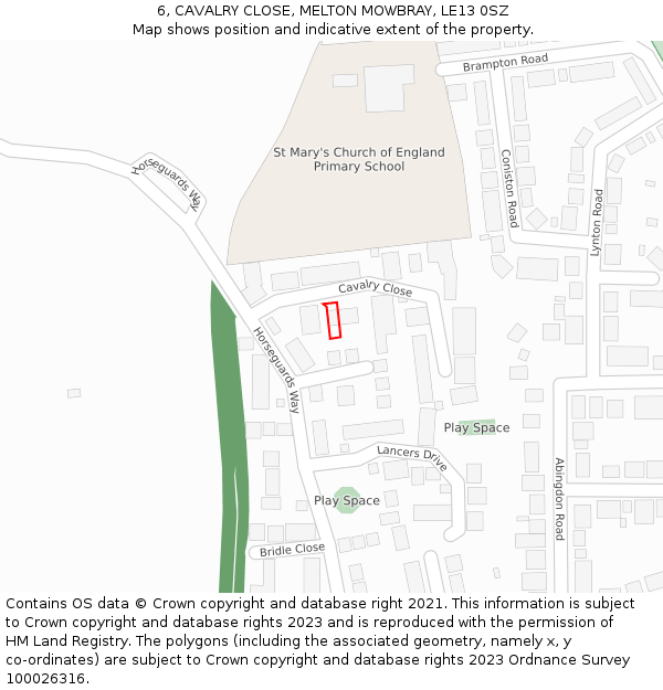 6, CAVALRY CLOSE, MELTON MOWBRAY, LE13 0SZ: Location map and indicative extent of plot