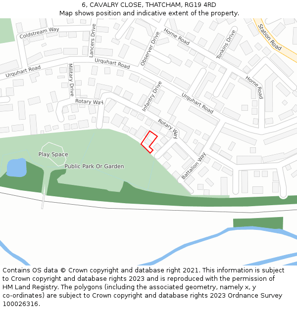 6, CAVALRY CLOSE, THATCHAM, RG19 4RD: Location map and indicative extent of plot