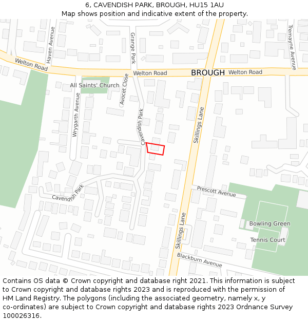 6, CAVENDISH PARK, BROUGH, HU15 1AU: Location map and indicative extent of plot