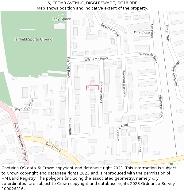 6, CEDAR AVENUE, BIGGLESWADE, SG18 0DE: Location map and indicative extent of plot