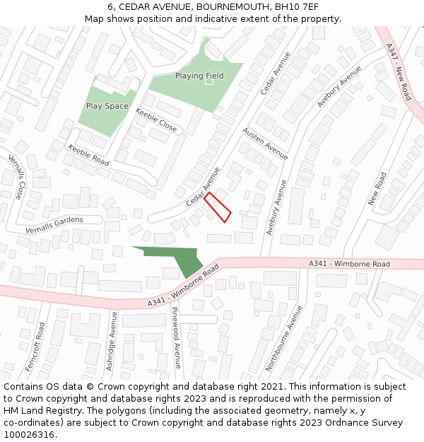 6, CEDAR AVENUE, BOURNEMOUTH, BH10 7EF: Location map and indicative extent of plot