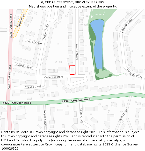 6, CEDAR CRESCENT, BROMLEY, BR2 8PX: Location map and indicative extent of plot