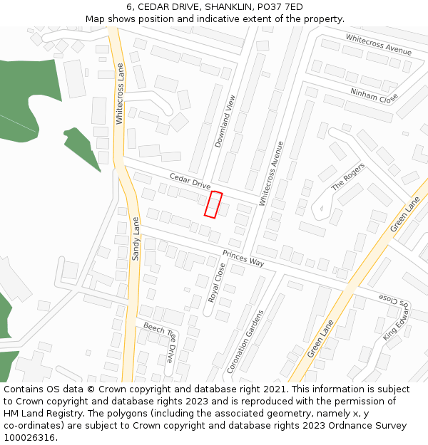 6, CEDAR DRIVE, SHANKLIN, PO37 7ED: Location map and indicative extent of plot