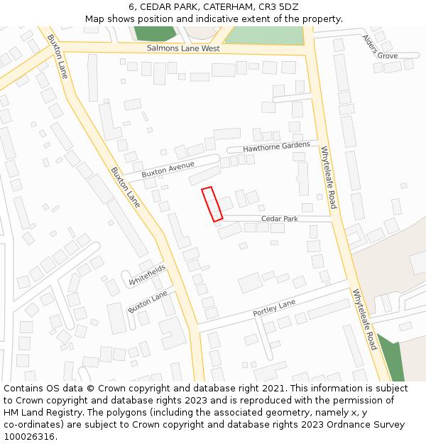 6, CEDAR PARK, CATERHAM, CR3 5DZ: Location map and indicative extent of plot