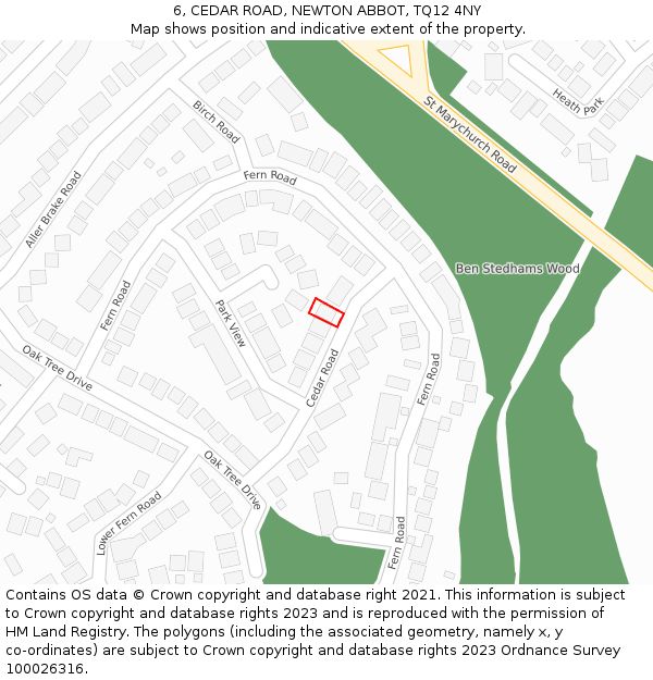 6, CEDAR ROAD, NEWTON ABBOT, TQ12 4NY: Location map and indicative extent of plot