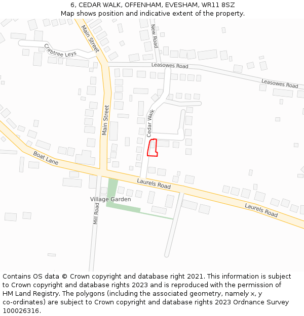 6, CEDAR WALK, OFFENHAM, EVESHAM, WR11 8SZ: Location map and indicative extent of plot