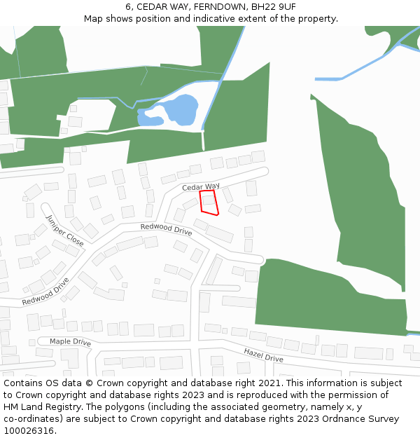 6, CEDAR WAY, FERNDOWN, BH22 9UF: Location map and indicative extent of plot