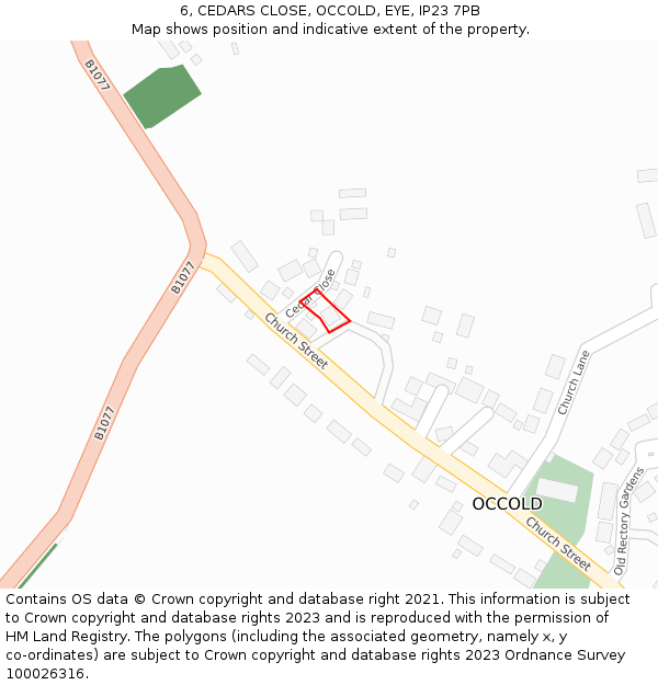 6, CEDARS CLOSE, OCCOLD, EYE, IP23 7PB: Location map and indicative extent of plot