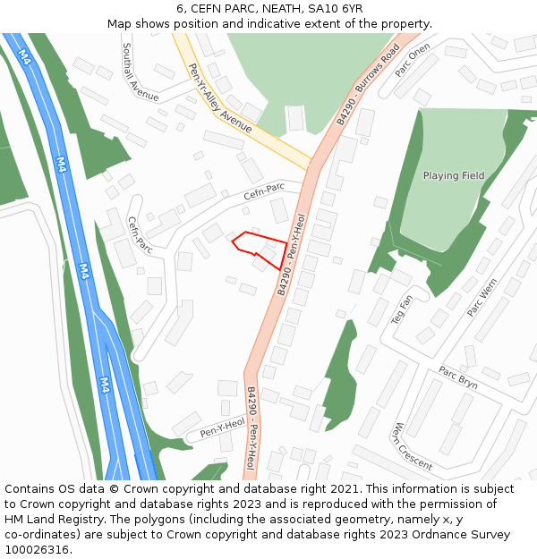 6, CEFN PARC, NEATH, SA10 6YR: Location map and indicative extent of plot